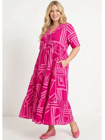 Sommerkleid große Größen Maxikleid Grafik-Print Pink Vincenzo Allocca