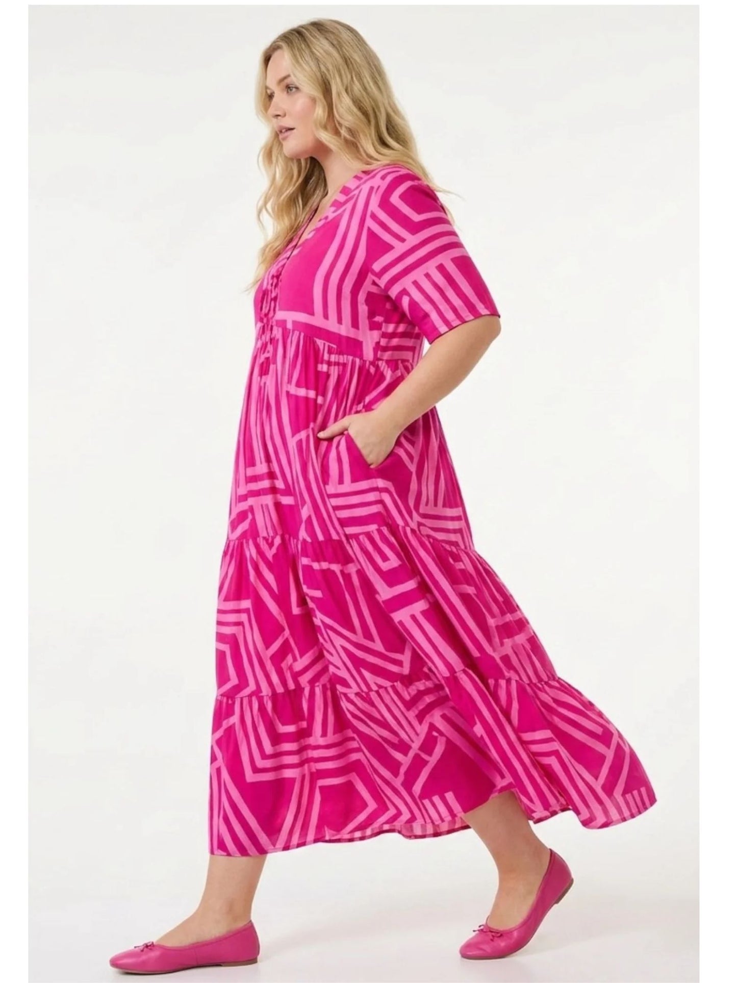 Sommerkleid große Größen Maxikleid Grafik-Print Pink Vincenzo Allocca