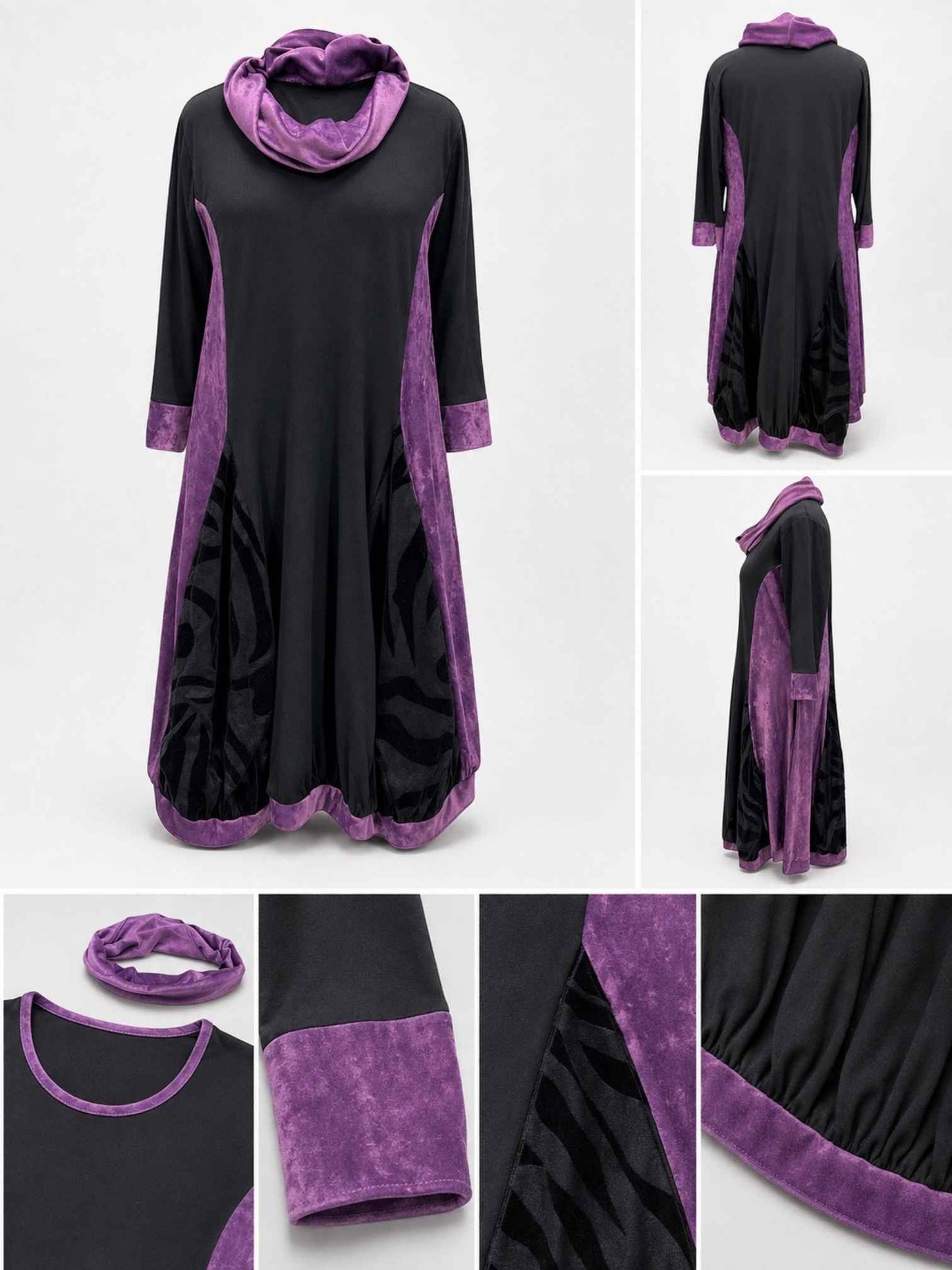 Vincenzo Allocca Kleid Samt und Chiffon Ballonform – Schwarz/Lila Gr. 44/46–60/62