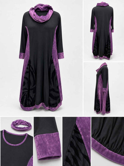 Vincenzo Allocca Kleid Samt und Chiffon Ballonform – Schwarz/Lila Gr. 44/46–60/62
