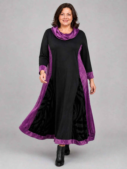 Vincenzo Allocca Kleid Samt und Chiffon Ballonform – Schwarz/Lila Gr. 44/46–60/62