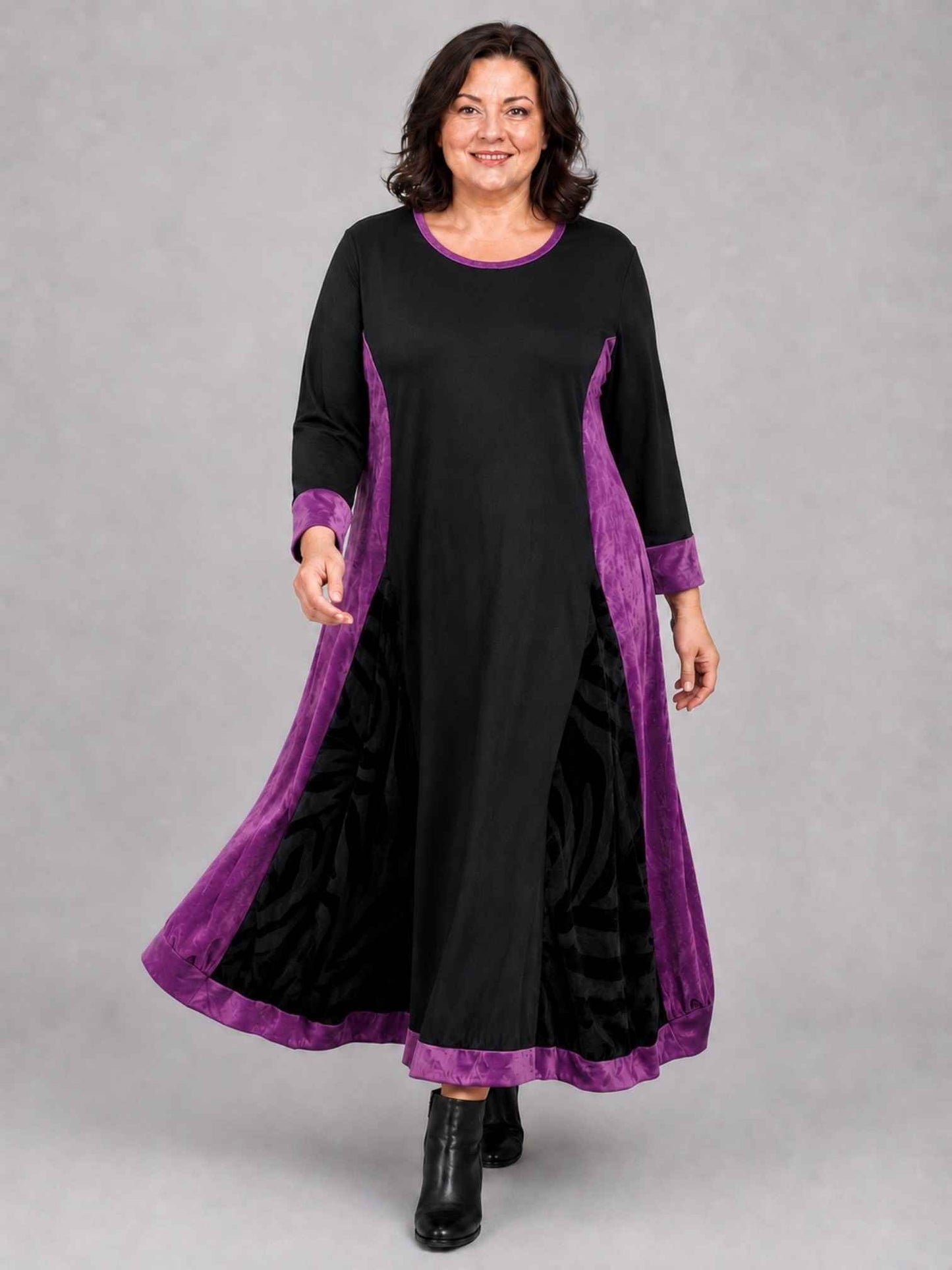 Vincenzo Allocca Kleid Samt und Chiffon Ballonform – Schwarz/Lila Gr. 44/46–60/62