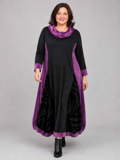 Vincenzo Allocca Kleid Samt und Chiffon Ballonform – Schwarz/Lila Gr. 44/46–60/62