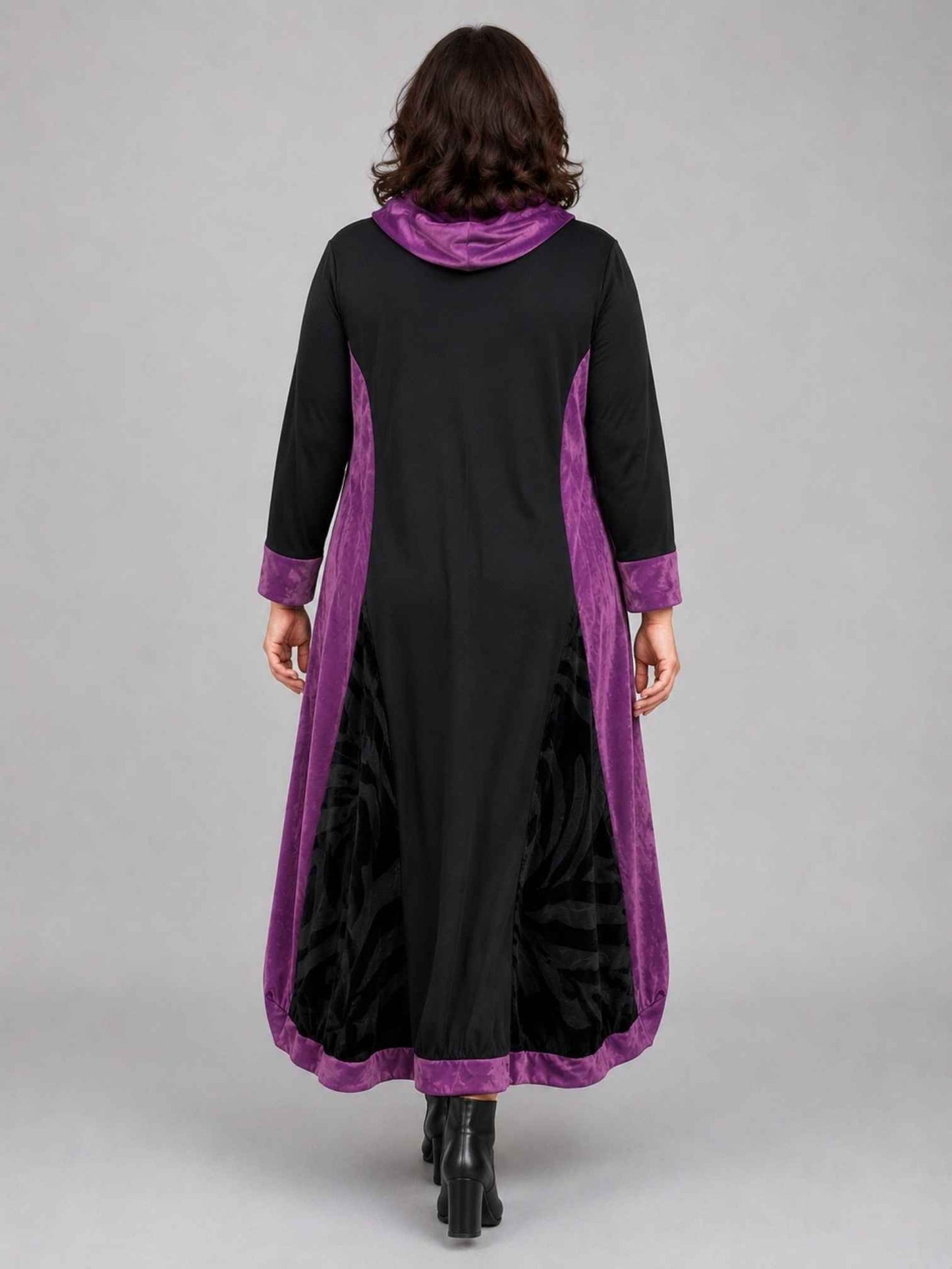 Vincenzo Allocca Kleid Samt und Chiffon Ballonform – Schwarz/Lila Gr. 44/46–60/62