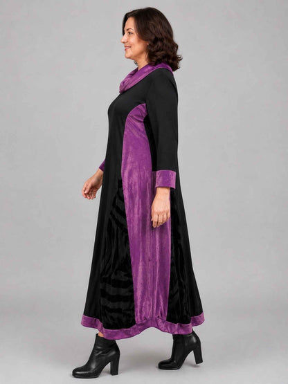 Vincenzo Allocca Kleid Samt und Chiffon Ballonform – Schwarz/Lila Gr. 44/46–60/62