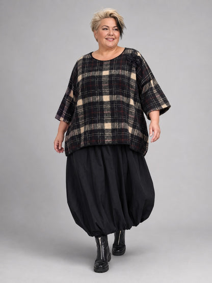 Vincenzo Allocca Kurzpulli Wollmix kariert Oversize – Schwarz/Beige, Einheitsgröße 44–58