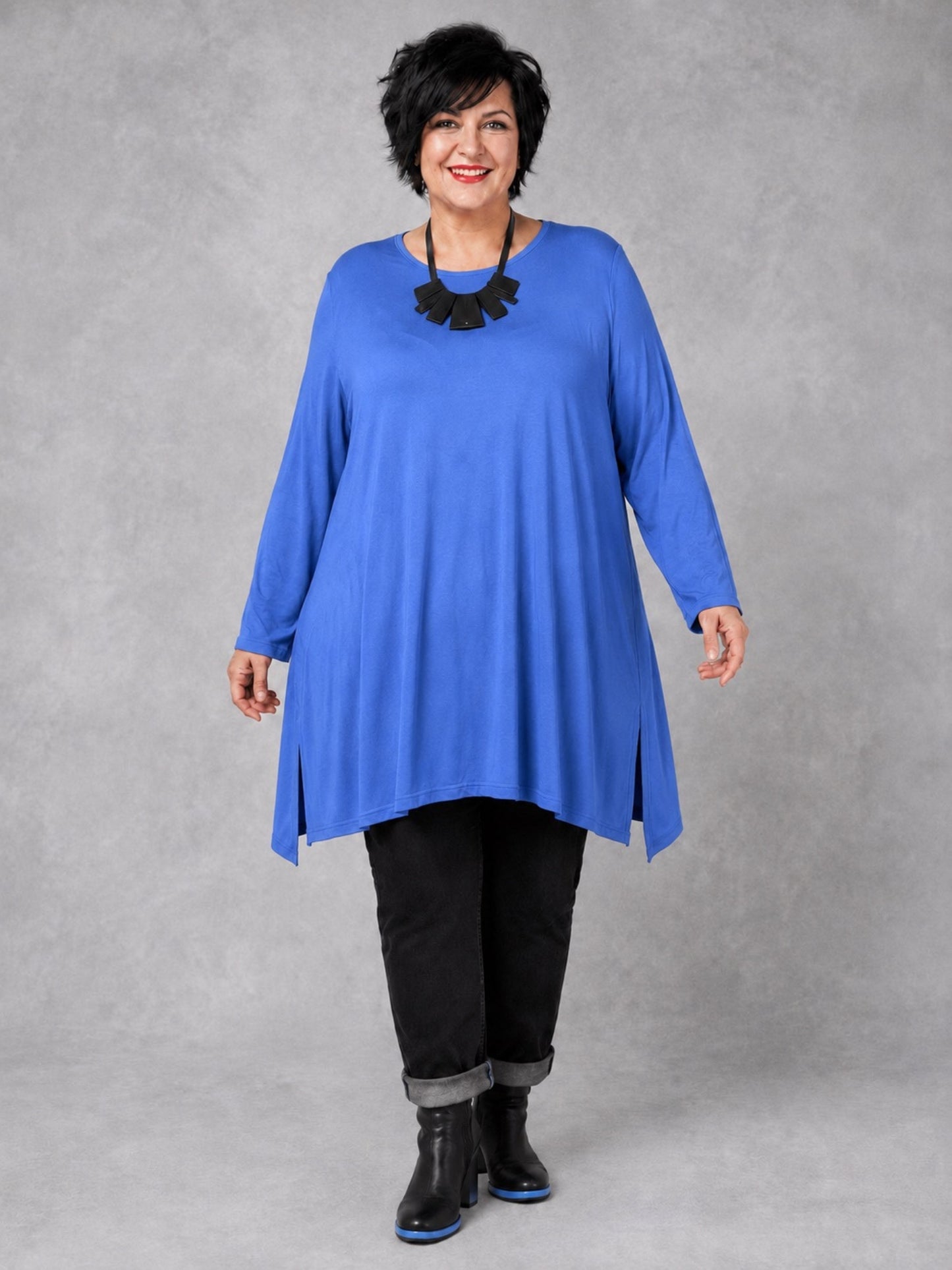 AKH Fashion Basic Shirt Viskose Langarm Oversize – Einheitsgröße 48–58, viele Farben