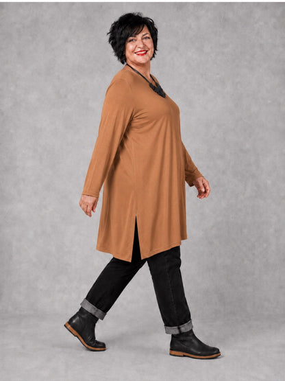 AKH Fashion Basic Shirt Viskose Langarm Oversize – Einheitsgröße 48–58, viele Farben