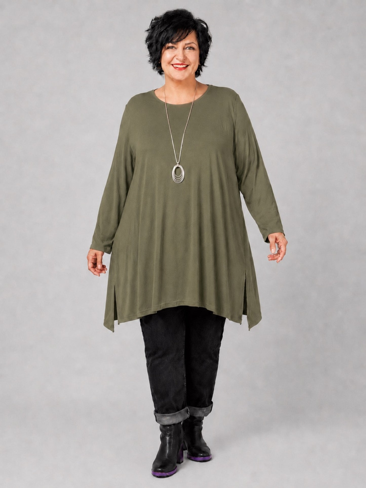 AKH Fashion Basic Shirt Viskose Langarm Oversize – Einheitsgröße 48–58, viele Farben