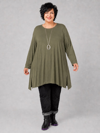 AKH Fashion Basic Shirt Viskose Langarm Oversize – Einheitsgröße 48–58, viele Farben