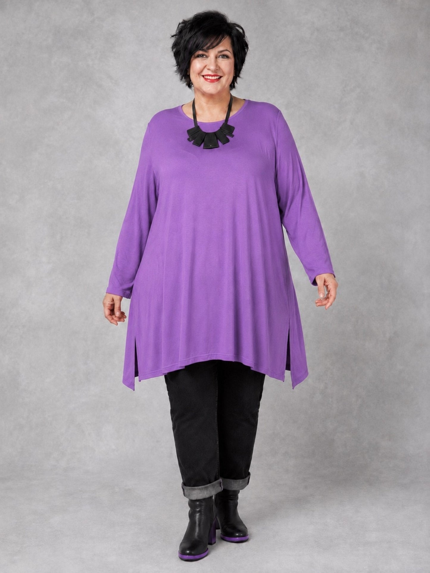 AKH Fashion Basic Shirt Viskose Langarm Oversize – Einheitsgröße 48–58, viele Farben
