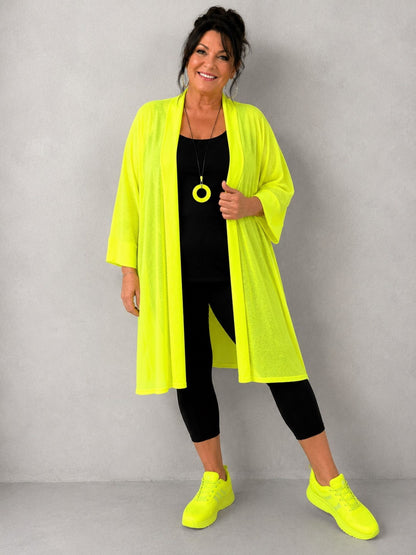 AKH Fashion Cardigan Feinstrick Neongrün / Neongelb / Weiß Gr. 44–58