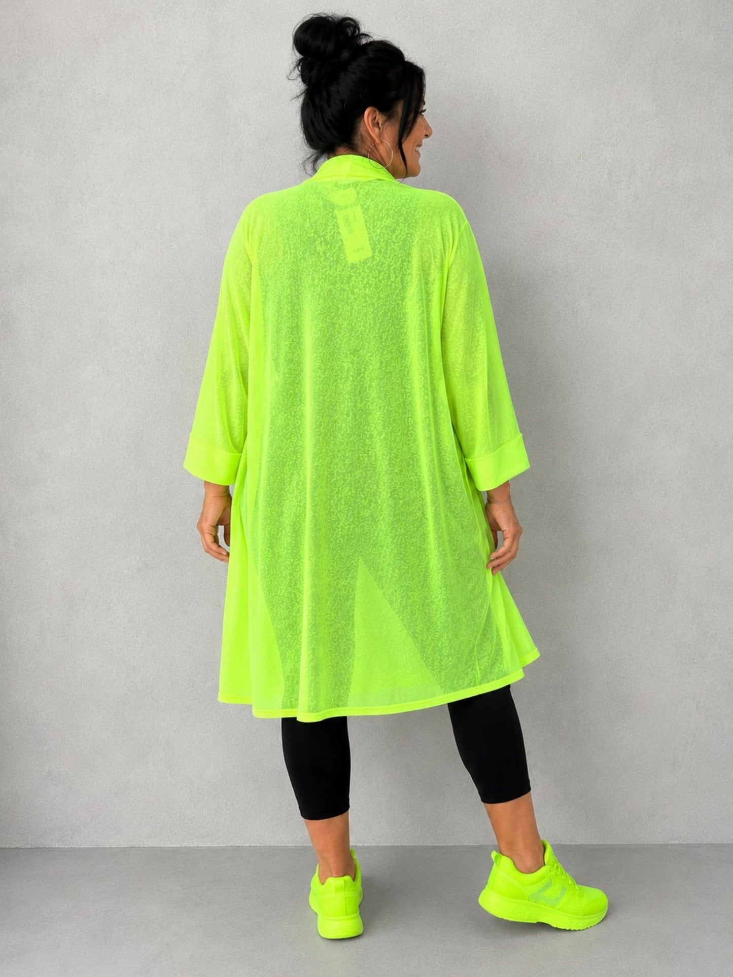 AKH Fashion Cardigan Feinstrick Neongrün / Neongelb / Weiß Gr. 44–58