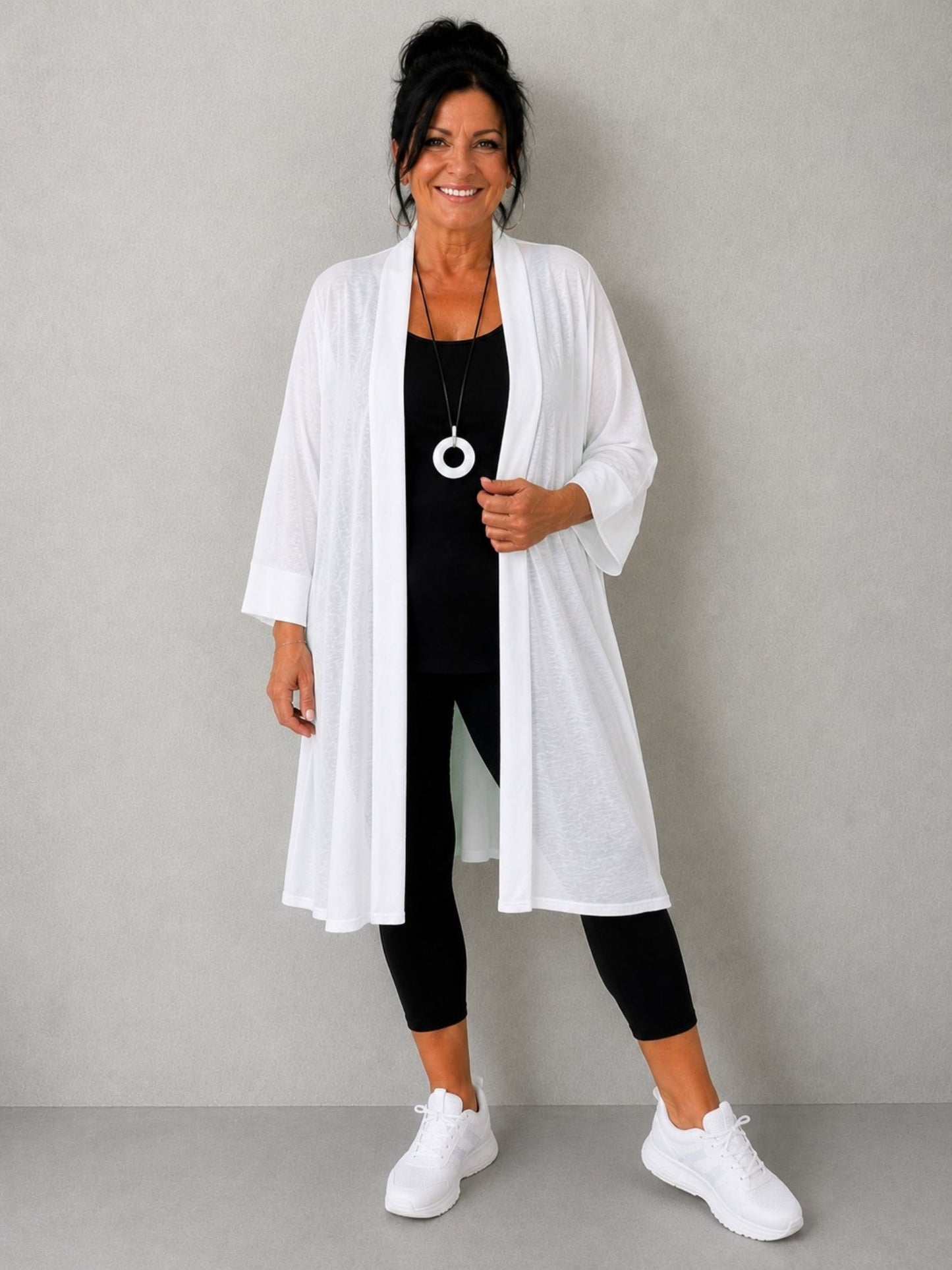 AKH Fashion Cardigan Feinstrick Neongrün / Neongelb / Weiß Gr. 44–58