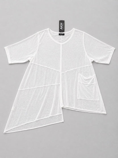 AKH Fashion Feinstrick-Shirt asymmetrisch – Neongrün, Neonpink, Neongelb & Weiß, Einheitsgröße 44–58