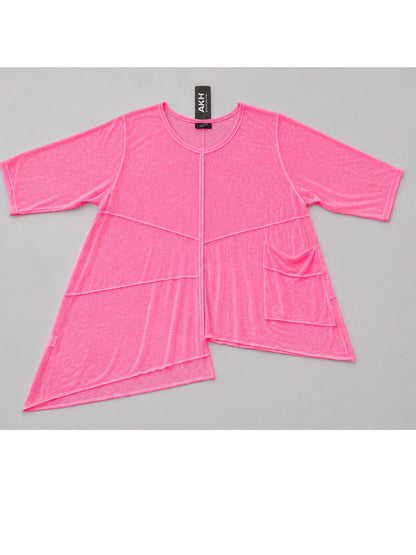 AKH Fashion Feinstrick-Shirt asymmetrisch – Neongrün, Neonpink, Neongelb & Weiß, Einheitsgröße 44–58