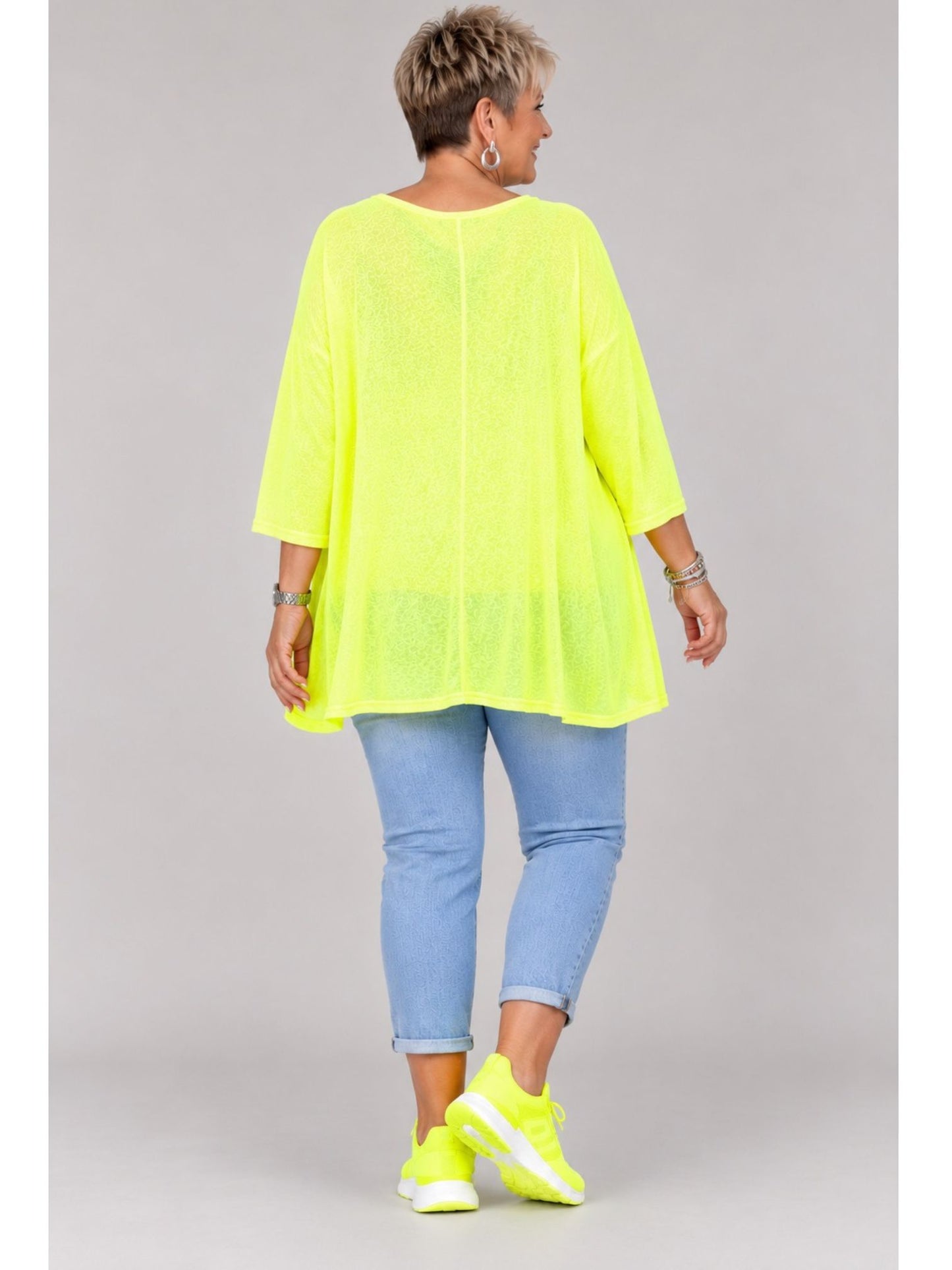 AKH Fashion Oversize Feinstrick-Shirt A-Linie Neon – Einheitsgröße 44–56, Neongrün / Neonpink / Neongelb / Schwarz / Weiß