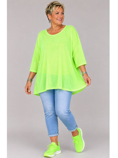 AKH Fashion Oversize Feinstrick-Shirt A-Linie Neon – Einheitsgröße 44–56, Neongrün / Neonpink / Neongelb / Schwarz / Weiß