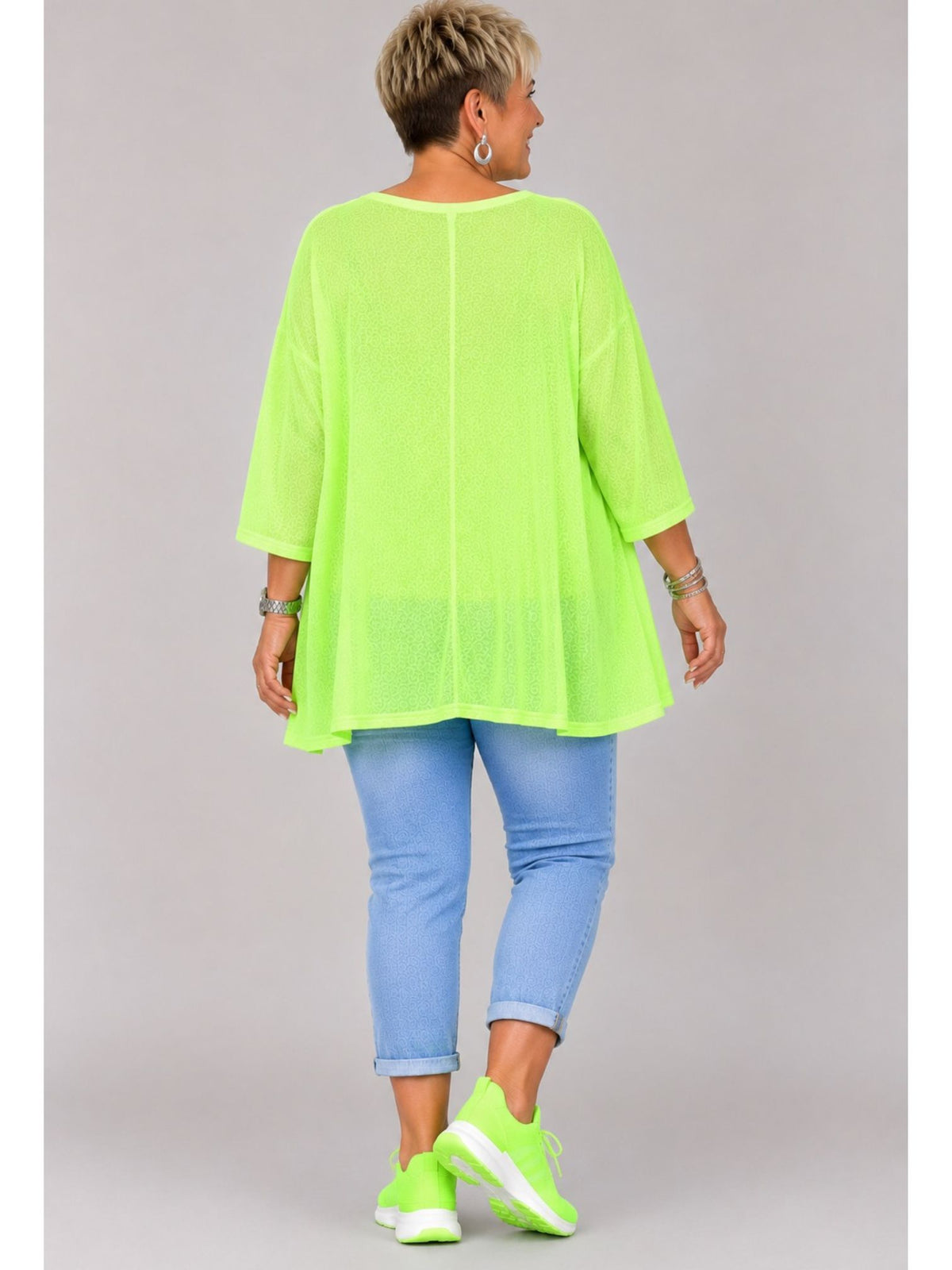 AKH Fashion Oversize Feinstrick-Shirt A-Linie Neon – Einheitsgröße 44–56, Neongrün / Neonpink / Neongelb / Schwarz / Weiß