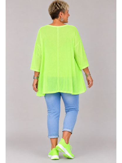 AKH Fashion Oversize Feinstrick-Shirt A-Linie Neon – Einheitsgröße 44–56, Neongrün / Neonpink / Neongelb / Schwarz / Weiß