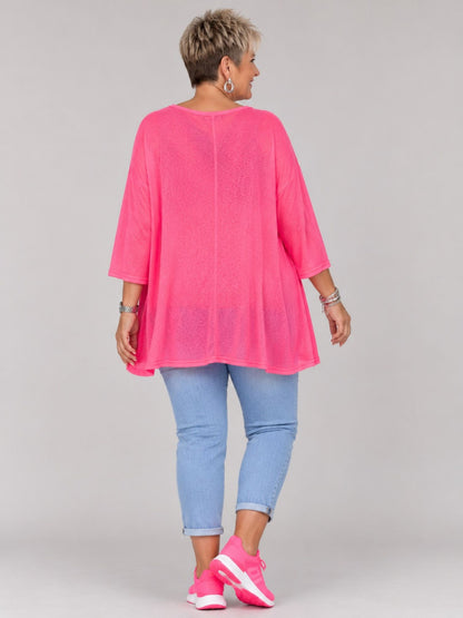 AKH Fashion Oversize Feinstrick-Shirt A-Linie Neon – Einheitsgröße 44–56, Neongrün / Neonpink / Neongelb / Schwarz / Weiß