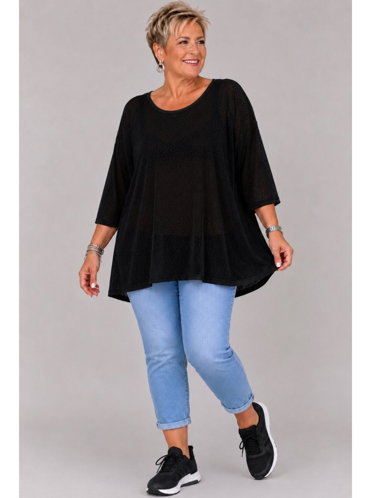 AKH Fashion Oversize Feinstrick-Shirt A-Linie Neon – Einheitsgröße 44–56, Neongrün / Neonpink / Neongelb / Schwarz / Weiß