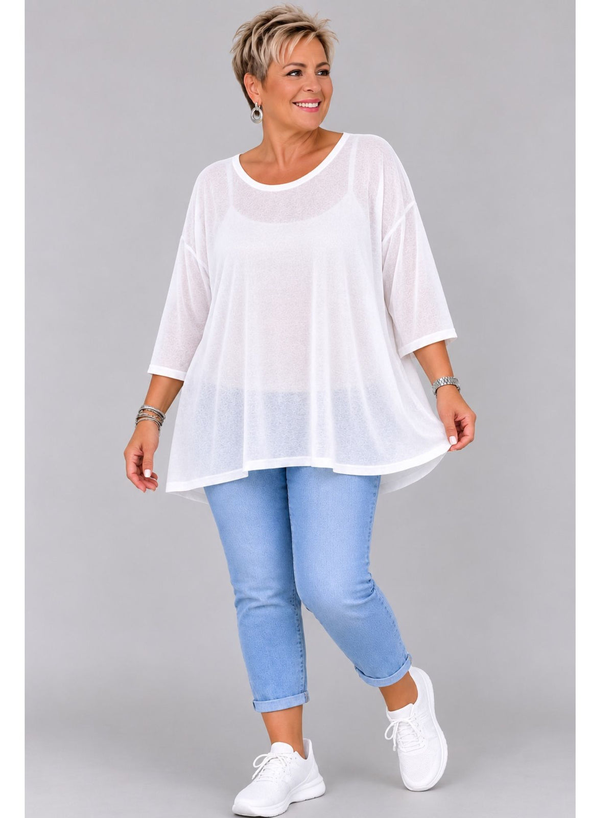 AKH Fashion Oversize Feinstrick-Shirt A-Linie Neon – Einheitsgröße 44–56, Neongrün / Neonpink / Neongelb / Schwarz / Weiß