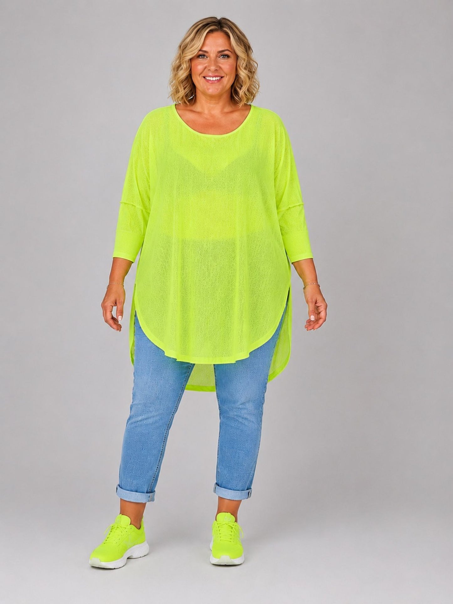 AKH Fashion Oversize Feinstrick-Shirt ponchoartig – Neongelb, Neonpink, Neongrün, Schwarz, Weiß, Einheitsgröße 48–60