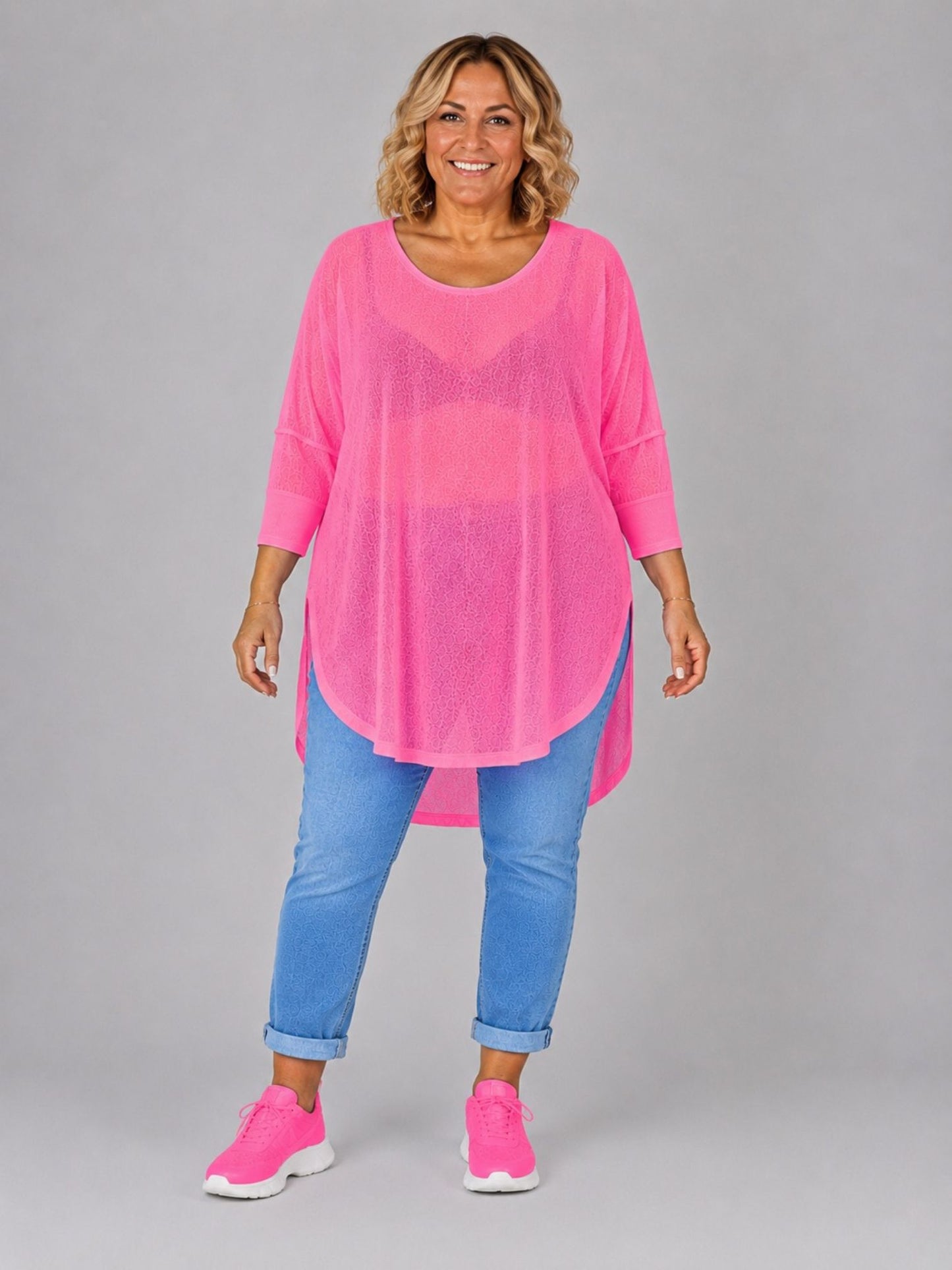 AKH Fashion Oversize Feinstrick-Shirt ponchoartig – Neongelb, Neonpink, Neongrün, Schwarz, Weiß, Einheitsgröße 48–60