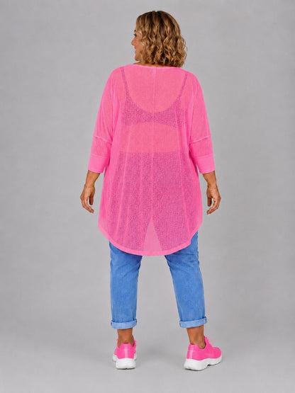 AKH Fashion Oversize Feinstrick-Shirt ponchoartig – Neongelb, Neonpink, Neongrün, Schwarz, Weiß, Einheitsgröße 48–60