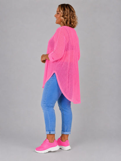 AKH Fashion Oversize Feinstrick-Shirt ponchoartig – Neongelb, Neonpink, Neongrün, Schwarz, Weiß, Einheitsgröße 48–60