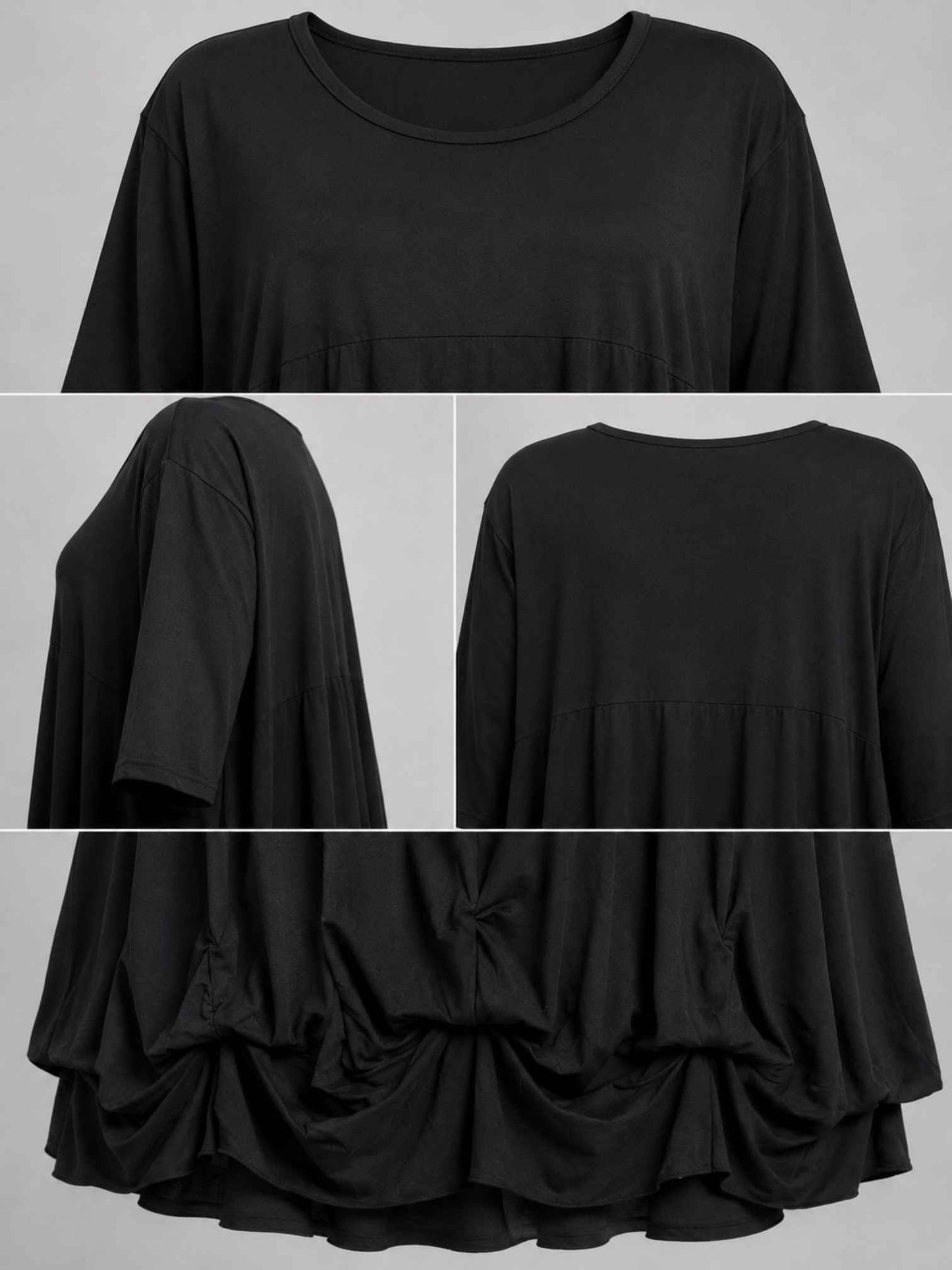 AKH Fashion Tunika Viskose mit Ballonsaum Oversize – Schwarz, Einheitsgröße 44–54
