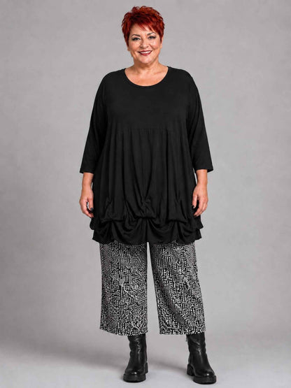 AKH Fashion Tunika Viskose mit Ballonsaum Oversize – Schwarz, Einheitsgröße 44–54