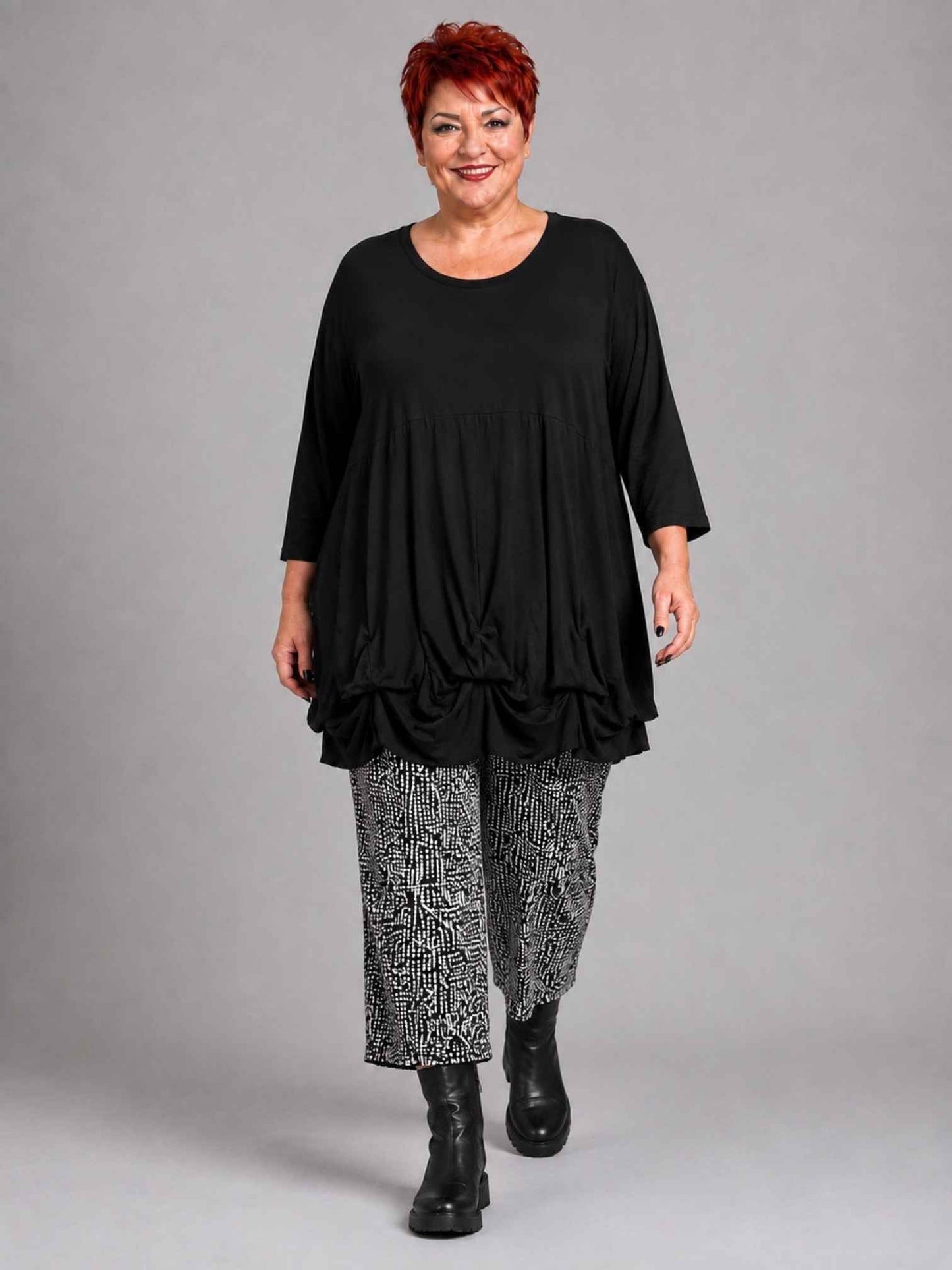 AKH Fashion Tunika Viskose mit Ballonsaum Oversize – Schwarz, Einheitsgröße 44–54