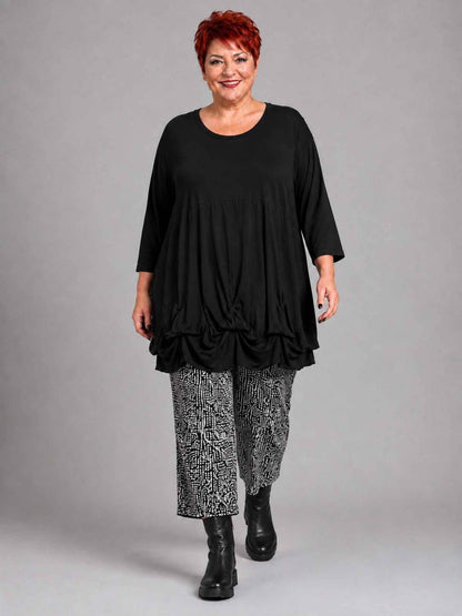 AKH Fashion Tunika Viskose mit Ballonsaum Oversize – Schwarz, Einheitsgröße 44–54