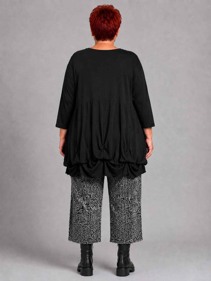AKH Fashion Tunika Viskose mit Ballonsaum Oversize – Schwarz, Einheitsgröße 44–54