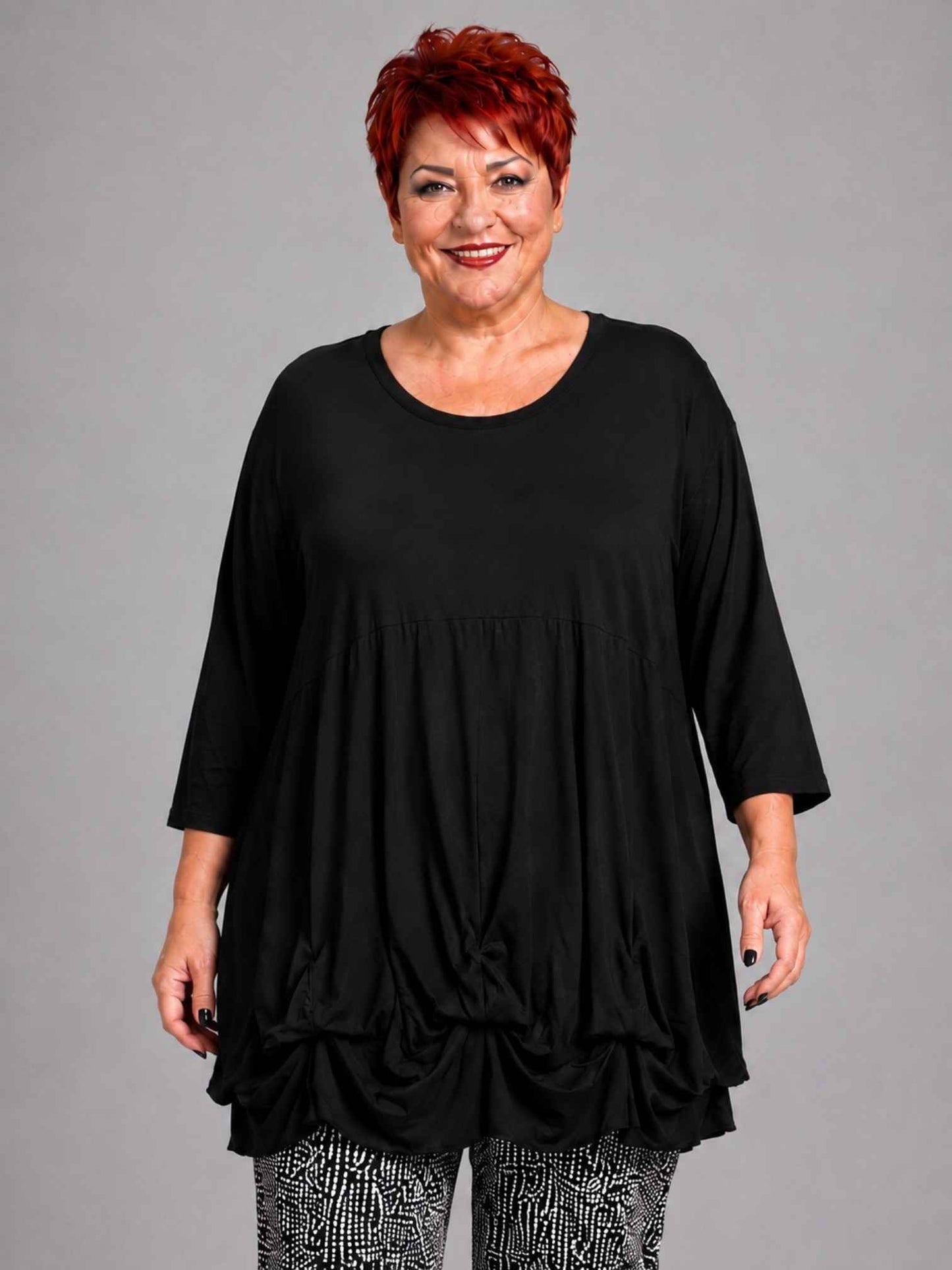AKH Fashion Tunika Viskose mit Ballonsaum Oversize – Schwarz, Einheitsgröße 44–54