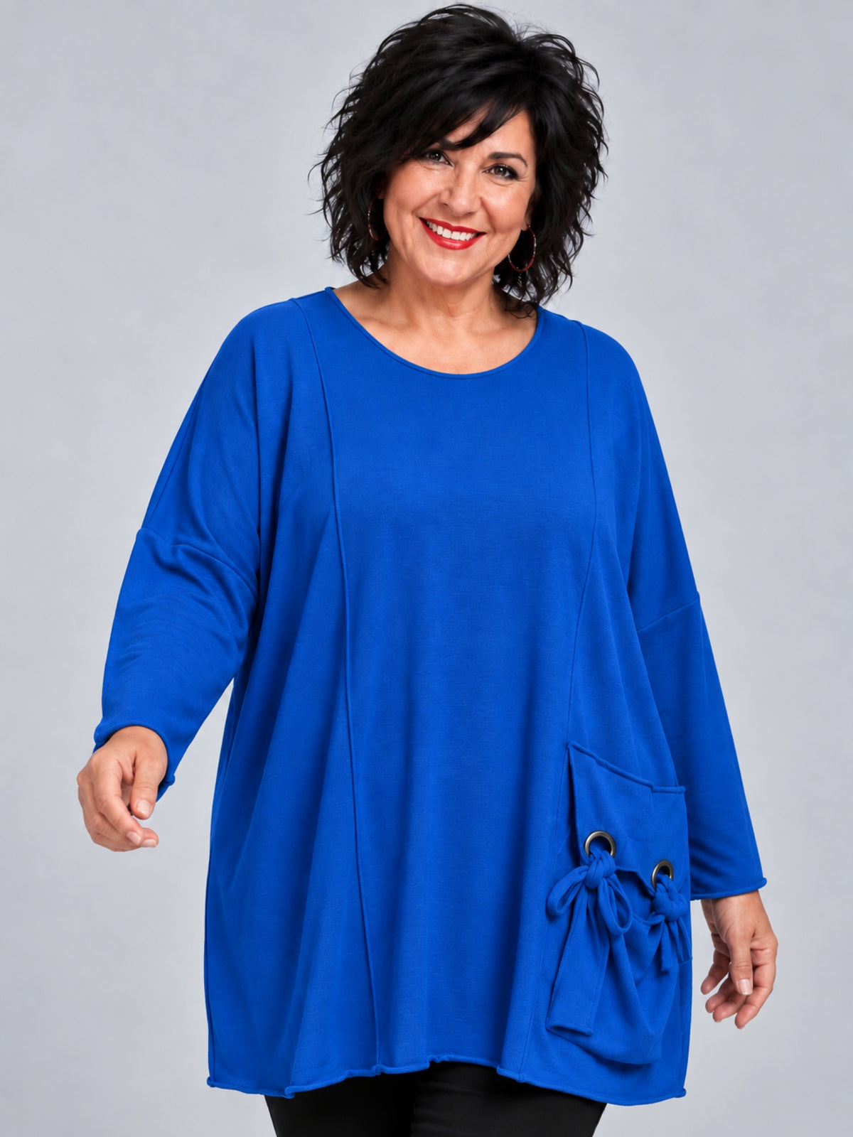 Amandine Feinstrick-Pullover mit abnehmbarer Ösen-Tasche Oversize – viele Farben, Einheitsgröße 44–60
