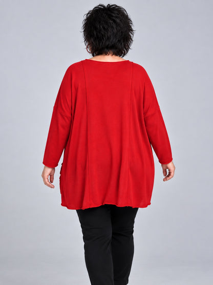 Amandine Feinstrick-Pullover mit abnehmbarer Ösen-Tasche Oversize – viele Farben, Einheitsgröße 44–60