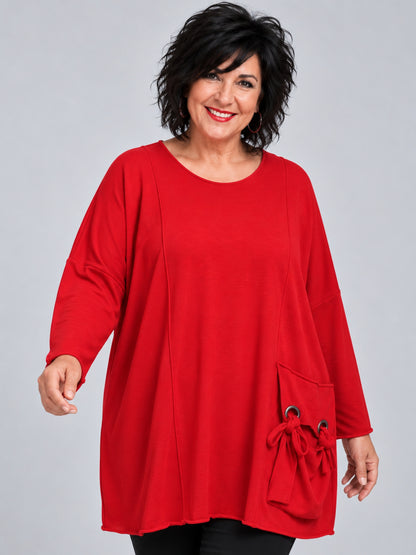 Amandine Feinstrick-Pullover mit abnehmbarer Ösen-Tasche Oversize – viele Farben, Einheitsgröße 44–60