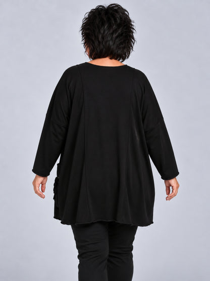 Amandine Feinstrick-Pullover mit abnehmbarer Ösen-Tasche Oversize – viele Farben, Einheitsgröße 44–60