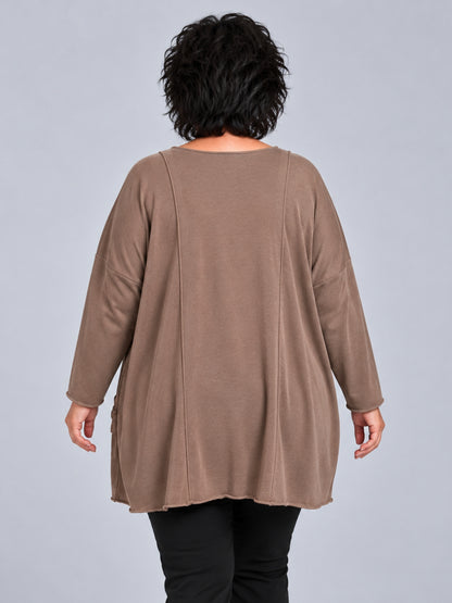 Amandine Feinstrick-Pullover mit abnehmbarer Ösen-Tasche Oversize – viele Farben, Einheitsgröße 44–60