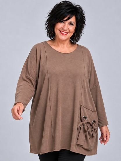 Amandine Feinstrick-Pullover mit abnehmbarer Ösen-Tasche Oversize – viele Farben, Einheitsgröße 44–60