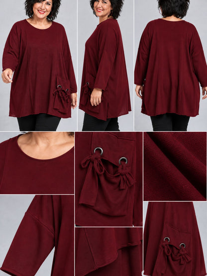 Amandine Feinstrick-Pullover mit abnehmbarer Ösen-Tasche Oversize – viele Farben, Einheitsgröße 44–60