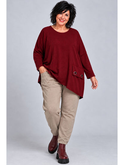 Amandine Feinstrick-Pullover mit abnehmbarer Ösen-Tasche Oversize – viele Farben, Einheitsgröße 44–60