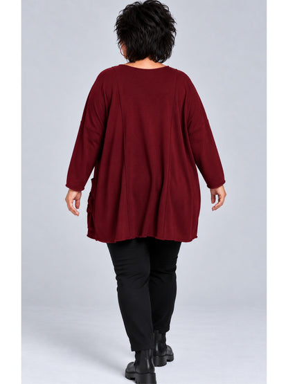Amandine Feinstrick-Pullover mit abnehmbarer Ösen-Tasche Oversize – viele Farben, Einheitsgröße 44–60
