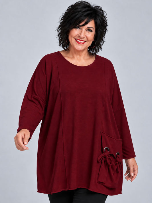 Amandine Feinstrick-Pullover mit abnehmbarer Ösen-Tasche Oversize – viele Farben, Einheitsgröße 44–60