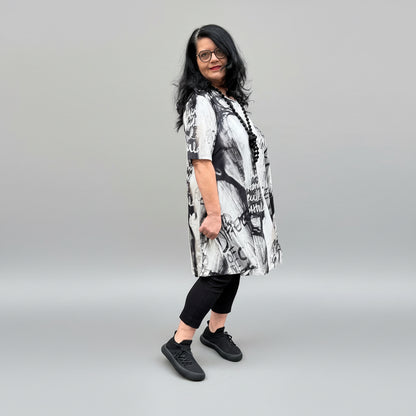 Chalou Long-Tunika Kleid Schwarz Grau Print große Größen – Nickis XXL Fashion – Ansicht 4