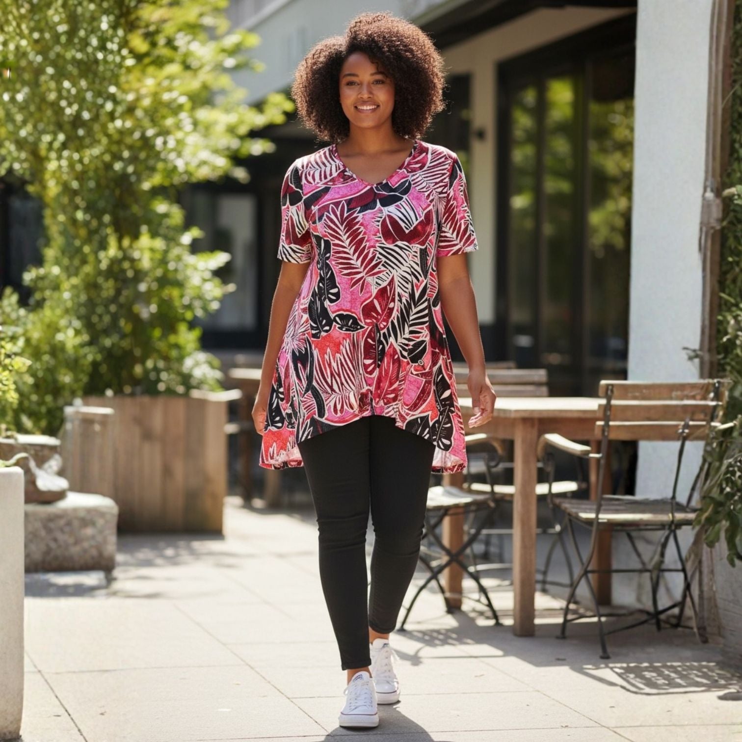 Chalou Shirt A-Linie Blätterprint große Größen – Nickis XXL Fashion