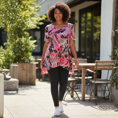 Chalou Shirt A-Linie Blätterprint große Größen – Nickis XXL Fashion